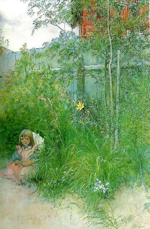 Carl Larsson brita i blomrabatten Norge oil painting art